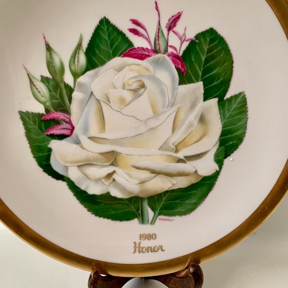 Vintage 1980 Honor White Rose Selection Plate Limited Edition By Luther Bookout - Picture 2 of 11